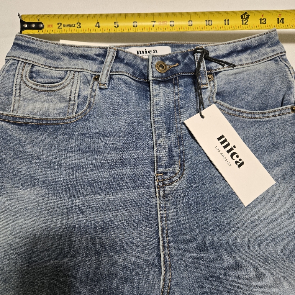 NWT mica denim Women's Super High Wide Medium Wash Bermuda sz S - Picture 2 of 12